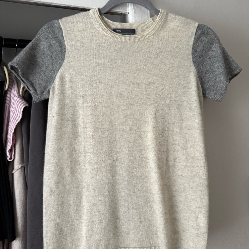 Vince Cream and Gray Short Sleeve Sweater